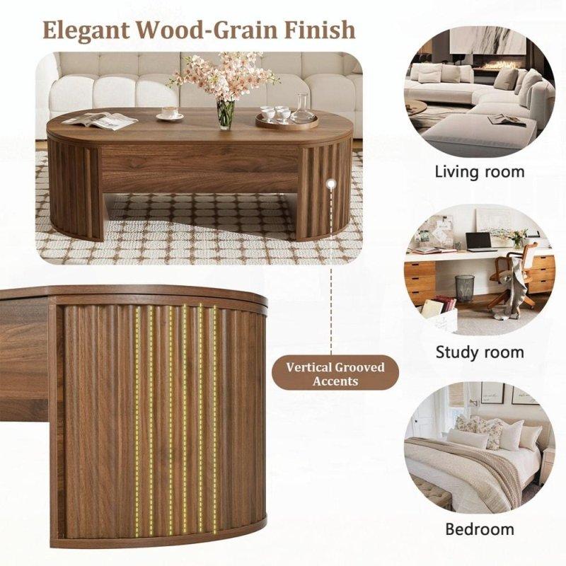 Kahverengi MDF Asansörlü Gizli Bölmeli Akıllı Sehpa - 120x60x42 cm - 254801