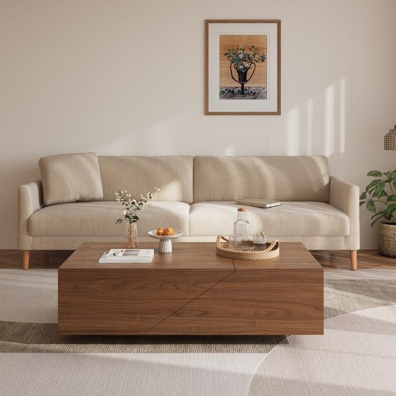 Kahverengi MDF Asansörlü ve Kayar Tablalı Bölmeli Sandık Tipi Akıllı Sehpa - 254816