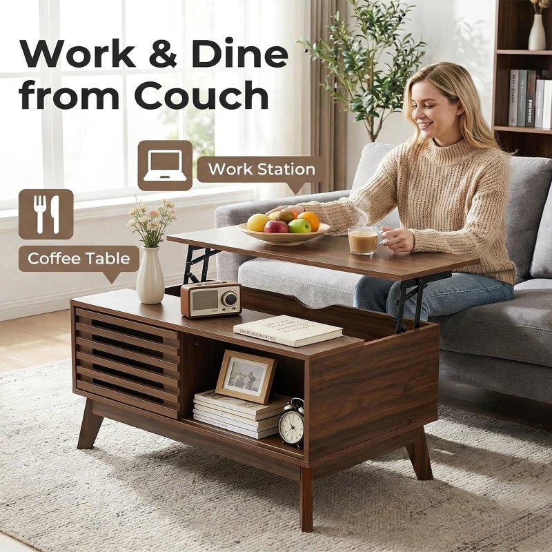 Kahverengi MDF Asansörlü ve Panjur Kapaklı Akıllı Sehpa - 90x55 cm - 254574