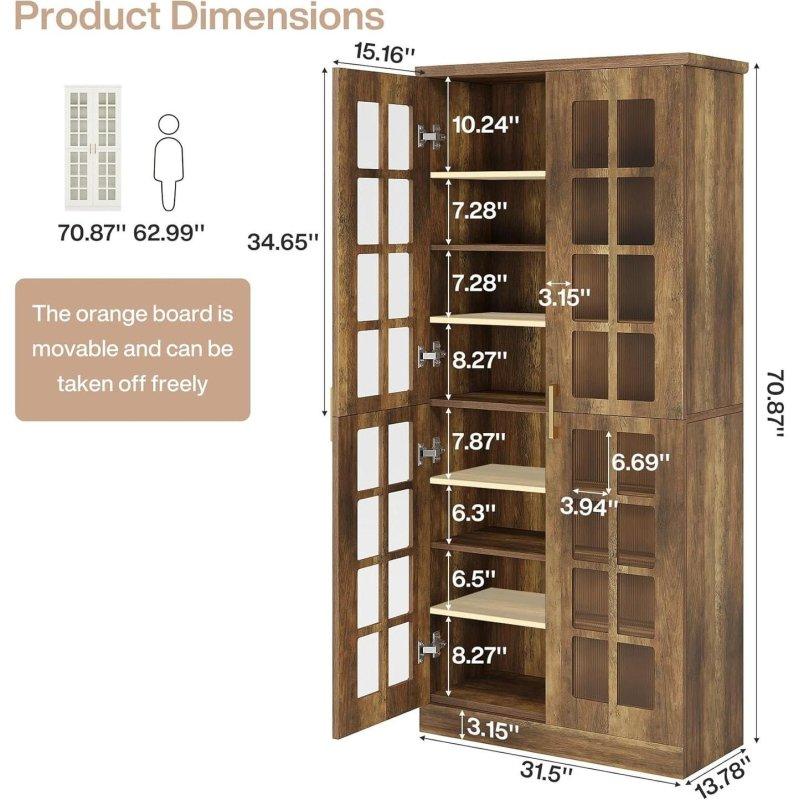 Kahverengi MDF Ayarlanabilir Raflı Cam Kapaklı Kitaplık - 81x180x36 cm - 239027