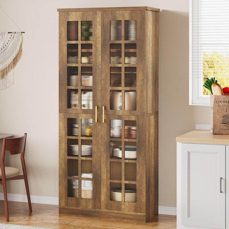 Kahverengi MDF Ayarlanabilir Raflı Cam Kapaklı Kitaplık - 81x180x36 cm - 239027