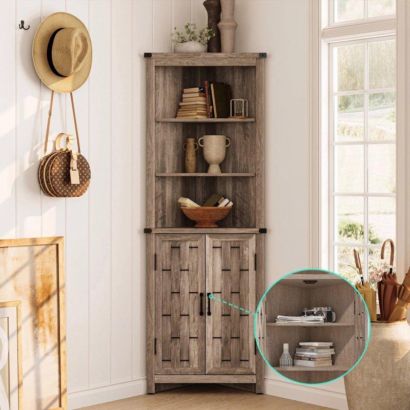 Kahverengi MDF Ayarlanabilir Raflı Kapaklı Köşe Kitaplık - 62x34x173 cm - 320403