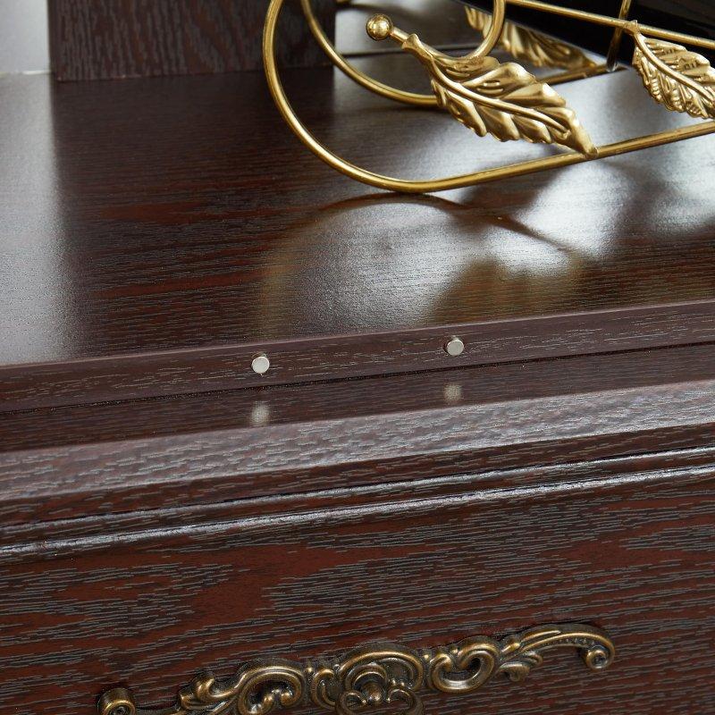 Kahverengi MDF Aydınlatmalı Cam Kapaklı Çekmeceli Aynalı Kitaplık - 66x30x121 cm - 317984