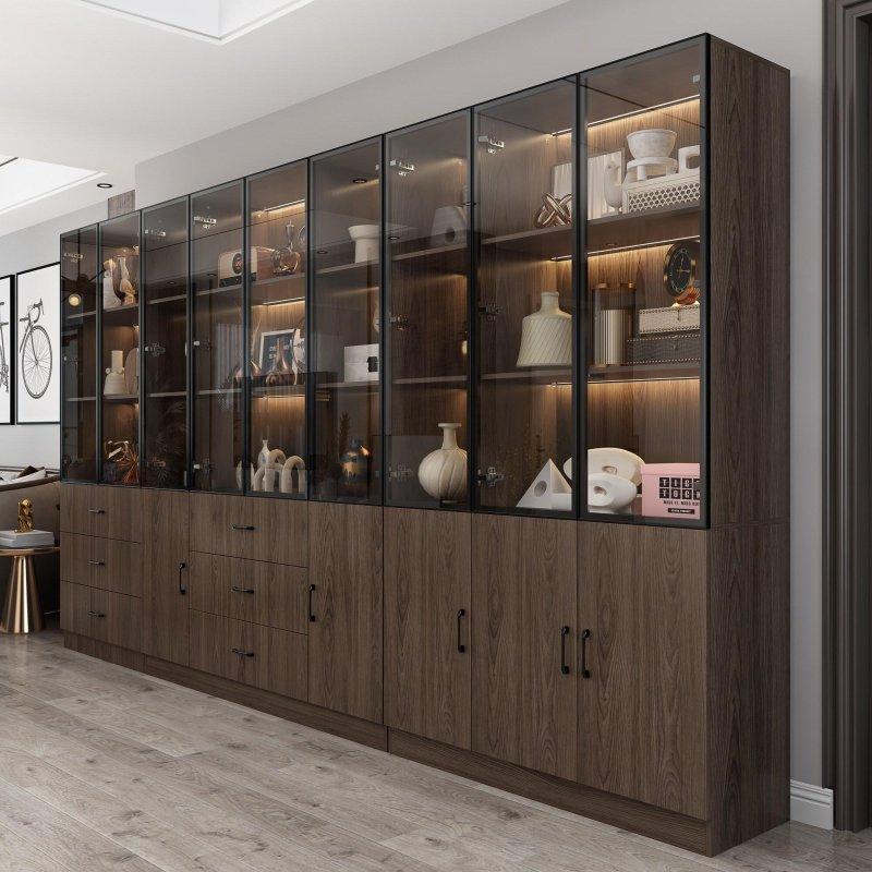 Kahverengi MDF Cam Kapaklı Çekmeceli Kitaplık - 120x200x40 cm - 319619
