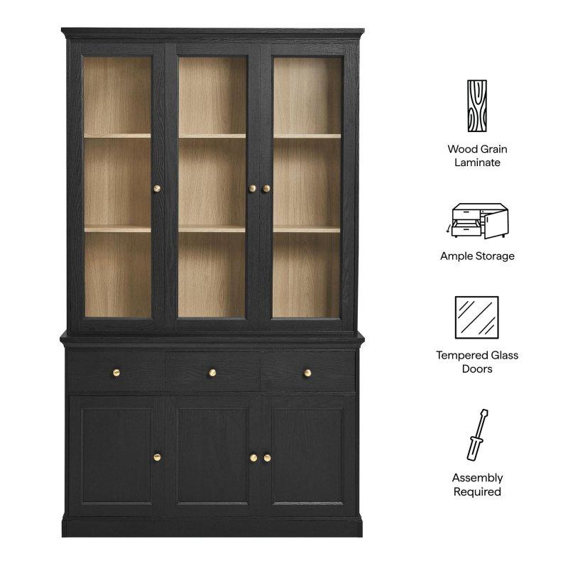 Kahverengi MDF Cam Kapaklı Çekmeceli Pirinç Kulplu Kitaplık - 201 cm - 320044