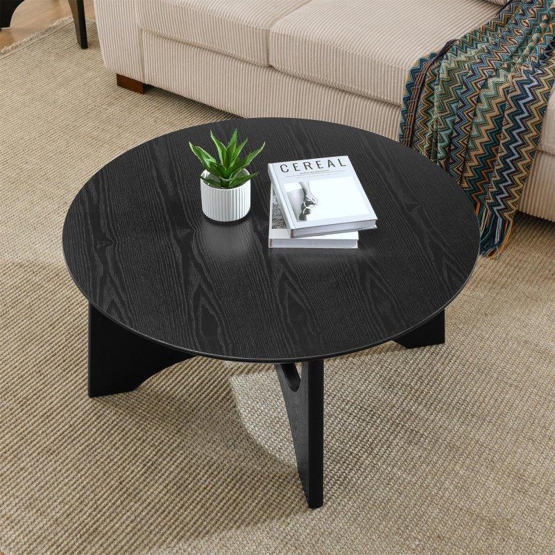 Kahverengi MDF Çapraz Ayaklı Ayarlanabilir Pabuçlu Yuvarlak Orta Sehpa - 92 cm - 242264