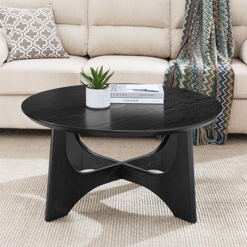 Kahverengi MDF Çapraz Ayaklı Ayarlanabilir Pabuçlu Yuvarlak Orta Sehpa - 92 cm - 242264