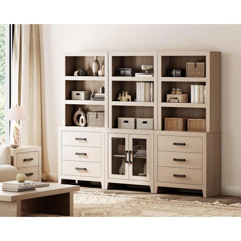 Kahverengi MDF Çekmeceli 3 Katlı Cam Kapaklı Kitaplık - 237x39x188 cm - 239475