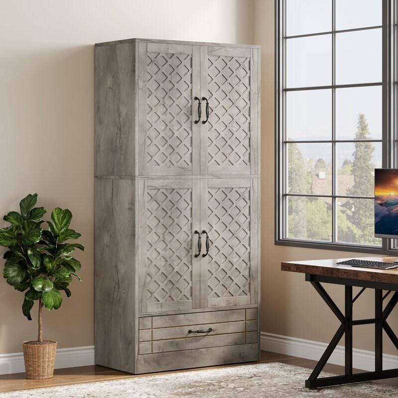 Kahverengi MDF Çekmeceli ve Kapaklı Kır Evi Kitaplık - 81x35x179 cm - 320770
