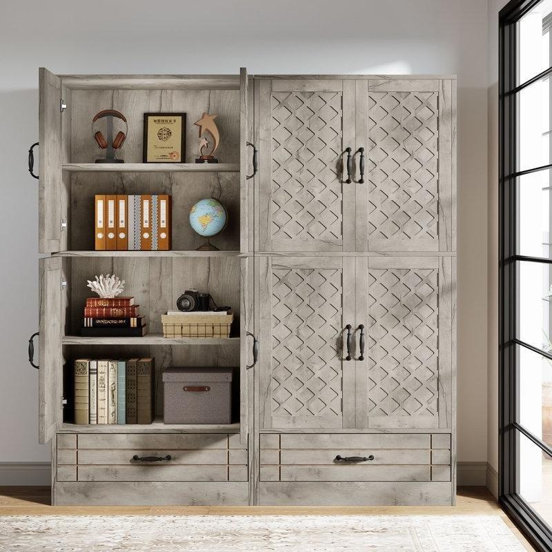 Kahverengi MDF Çekmeceli ve Kapaklı Kır Evi Kitaplık - 81x35x179 cm - 320770