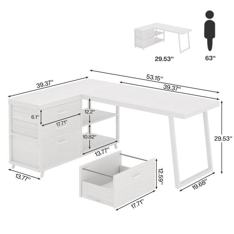Kahverengi MDF Çekmeceli ve Raflı Yönü Değiştirilebilir L Tipi Ofis Masası - 325769