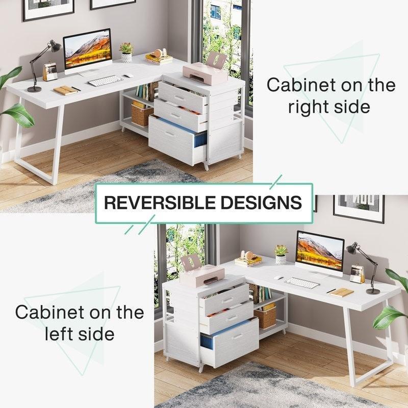 Kahverengi MDF Çekmeceli ve Raflı Yönü Değiştirilebilir L Tipi Ofis Masası - 325769