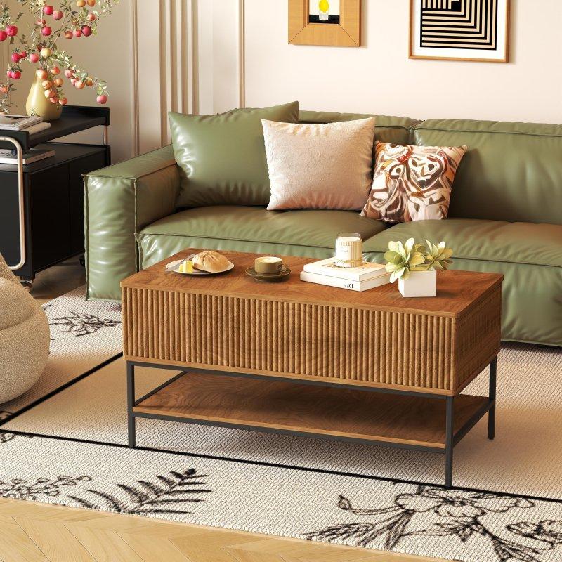 Kahverengi MDF Çelik Ayaklı Asansörlü Akıllı Sehpa - 100x51 cm - 254313
