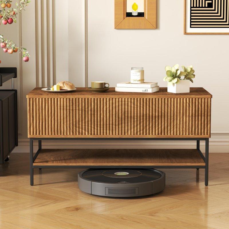 Kahverengi MDF Çelik Ayaklı Asansörlü Akıllı Sehpa - 100x51 cm - 254313