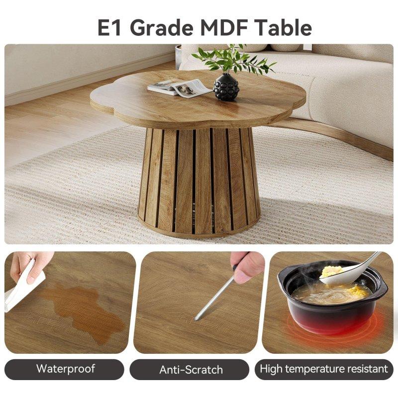 Kahverengi MDF Çiçek Şeklinde Tablalı Kaide Ayaklı Yuvarlak Orta Sehpa - 85 cm - 241459