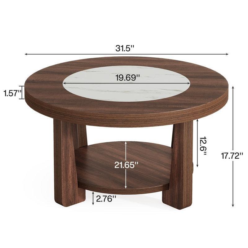 Kahverengi MDF Çift Raflı Yuvarlak Orta Sehpa - Ø81 cm - 243849