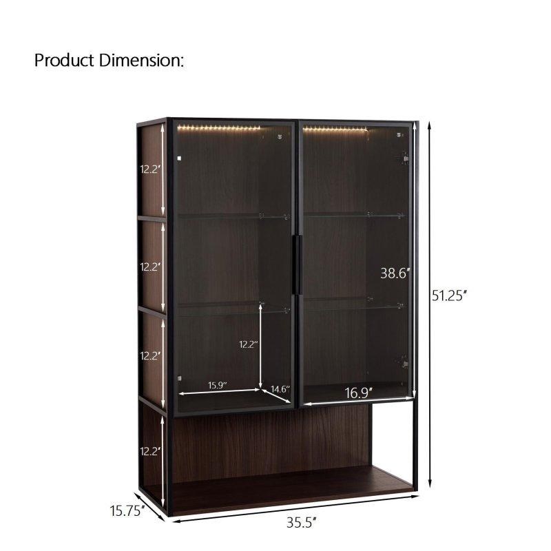Kahverengi MDF Dahili Aydınlatmalı Cam Kapaklı Kitaplık - 91x41x131 cm - 320239