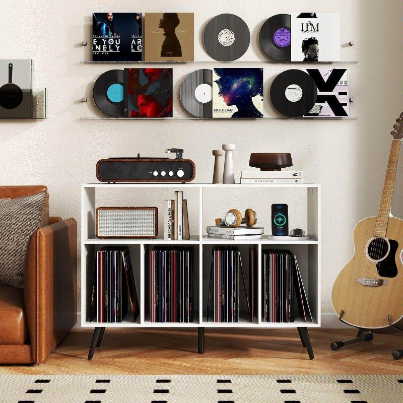 Kahverengi MDF Dahili Prizli ve USB Şarjlı Plak Bölmeli Kitaplık - 102x41x77 cm - 319120