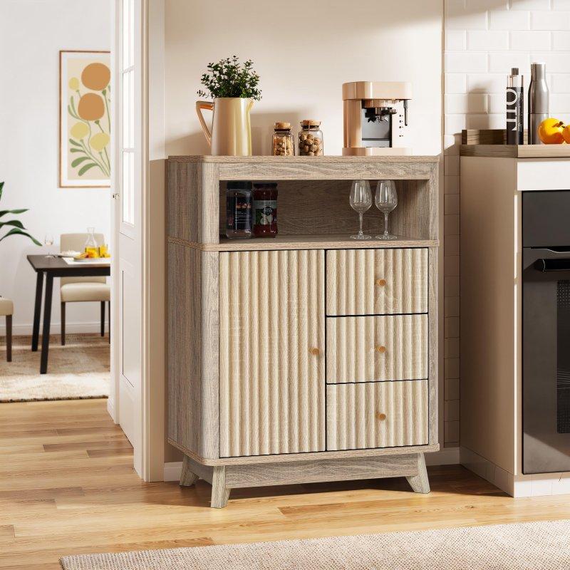 Kahverengi MDF Dalga Desenli 3 Çekmeceli 1 Kapaklı Çok Amaçlı Banyo Dolabı - 60x30x81 cm - 333469