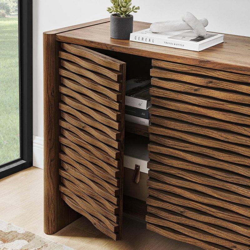 Kahverengi MDF Dalga Desenli Ayarlanabilir Raflı Bohem Konsol - 90x43x78 cm - 325356