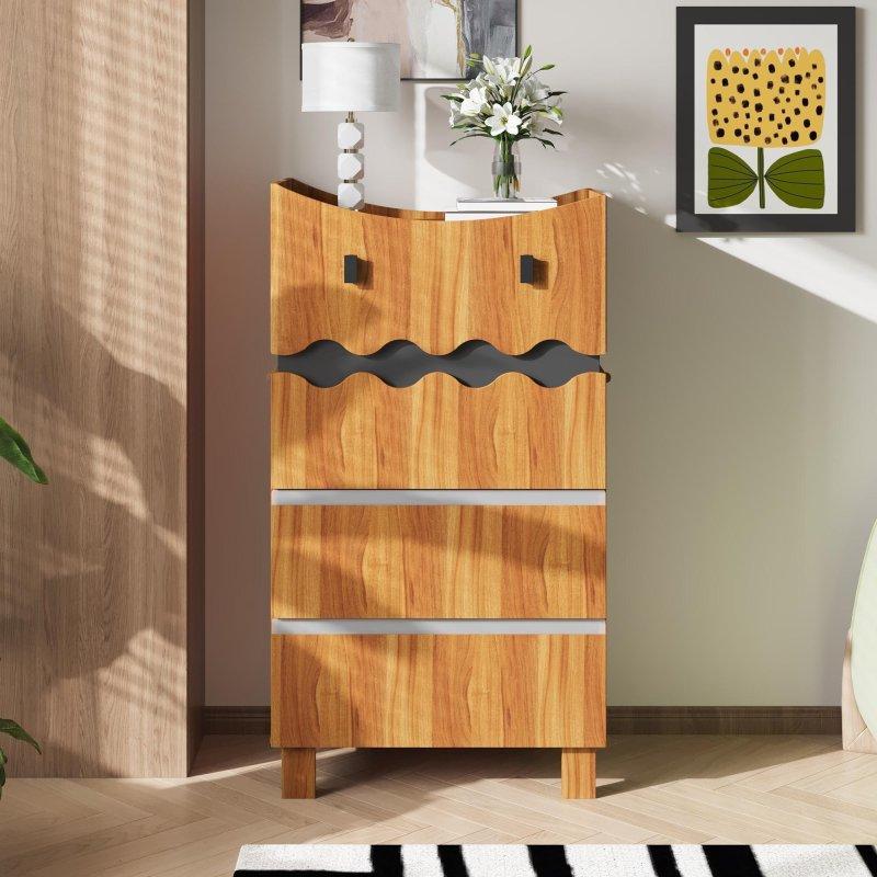 Kahverengi MDF Dalgalı Ön Yüzeyli 4 Çekmeceli Şifonyer - 60x110x40 cm - 300600