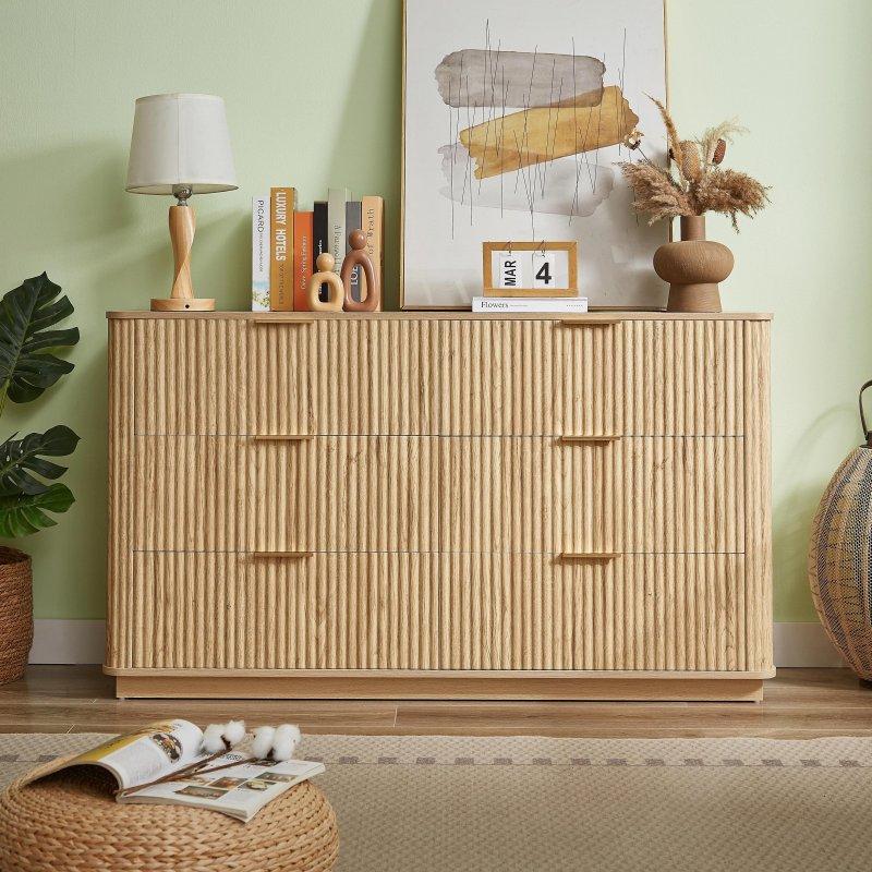Kahverengi MDF Dalgalı Tasarım 6 Çekmeceli Şifonyer - 140 cm - 296904