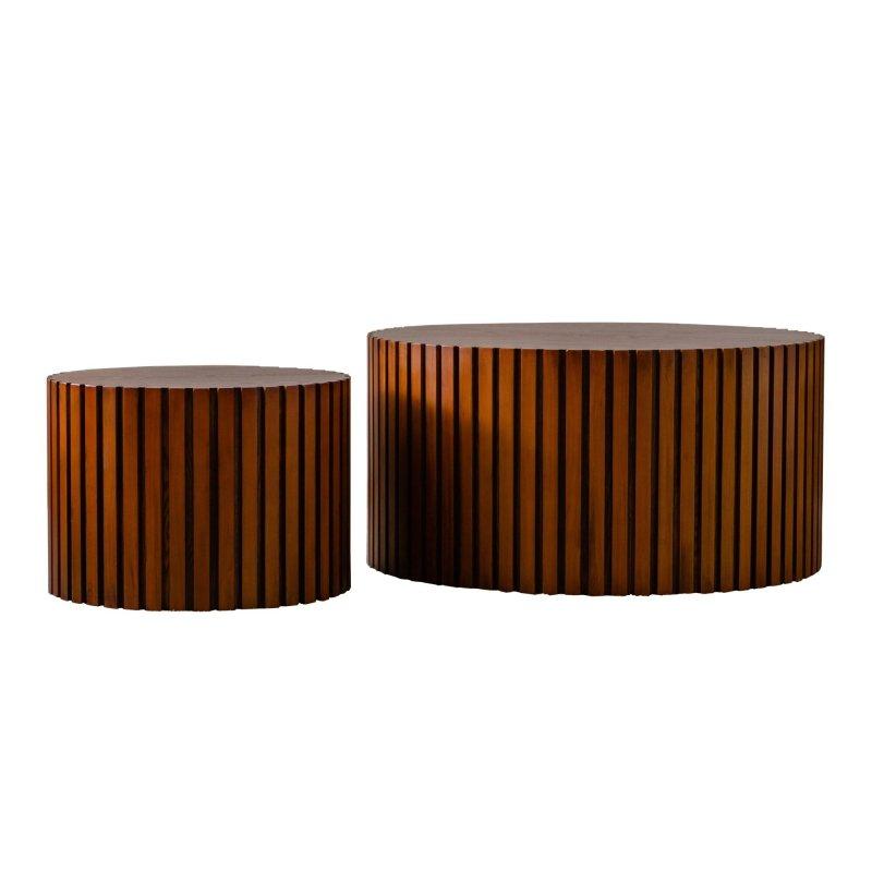 Kahverengi MDF El Oyması Rölyef Detaylı Yuvarlak Orta Sehpa - 121x41 cm - 239857