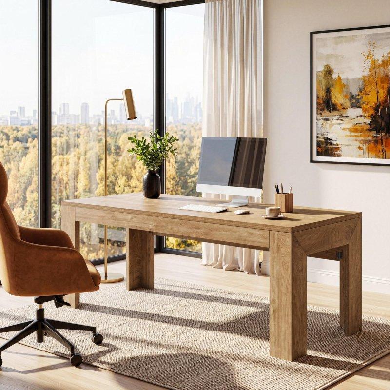 Kahverengi MDF Geniş Tablalı Modern Ofis Masası - 161 cm - 326663