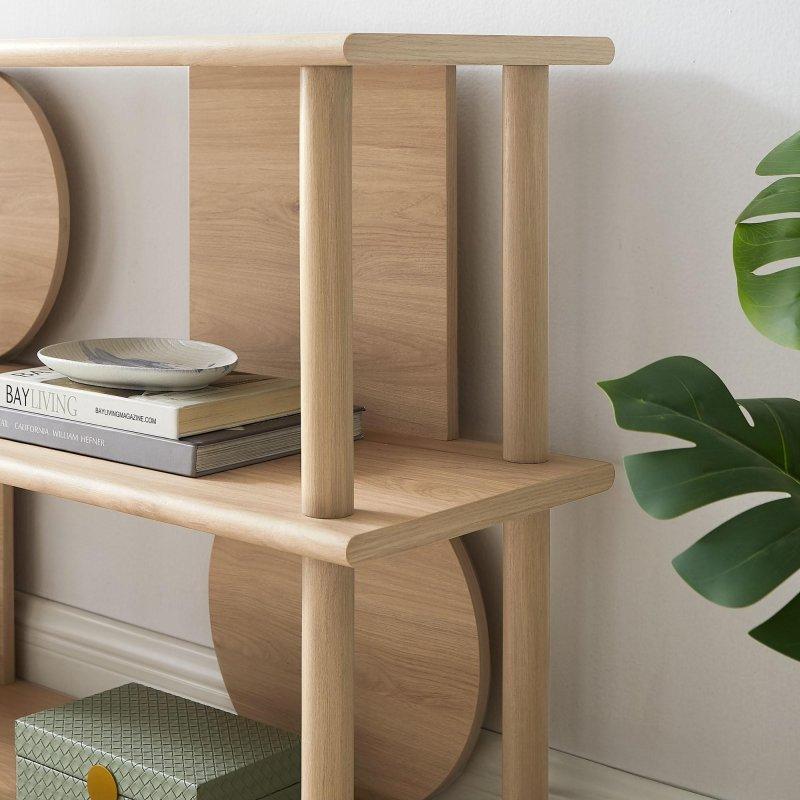 Kahverengi MDF Geometrik Tasarımlı Üç Raflı Modern Kitaplık - 141 cm - 313506