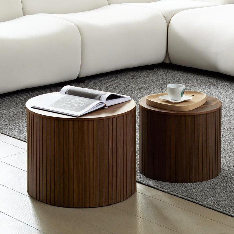 Kahverengi MDF Gizli Depolamalı İkili Zigon Yuvarlak Orta Sehpa - 241654