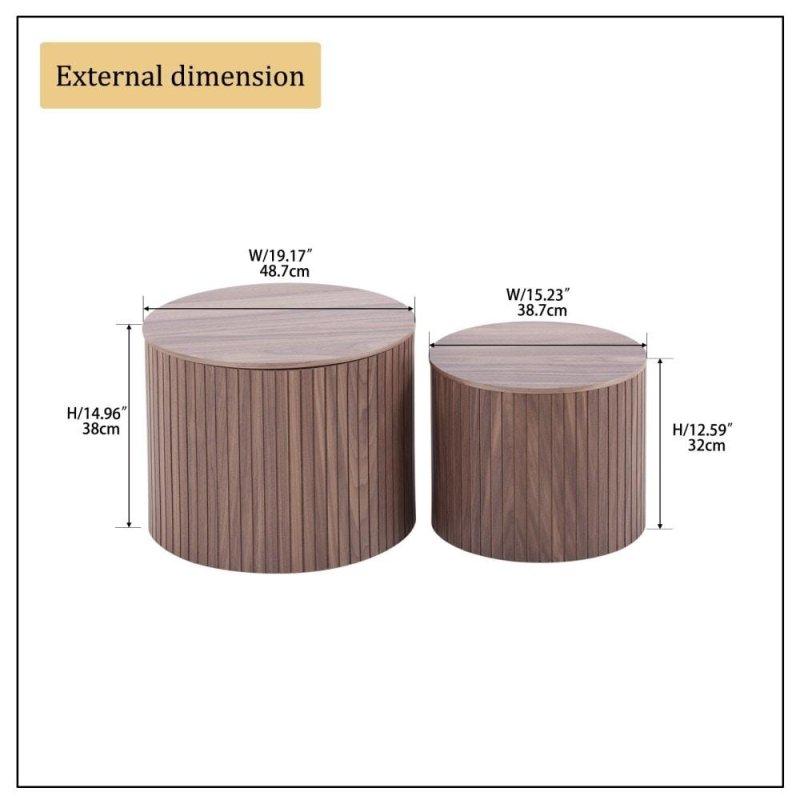 Kahverengi MDF Gizli Depolamalı İkili Zigon Yuvarlak Orta Sehpa - 241654