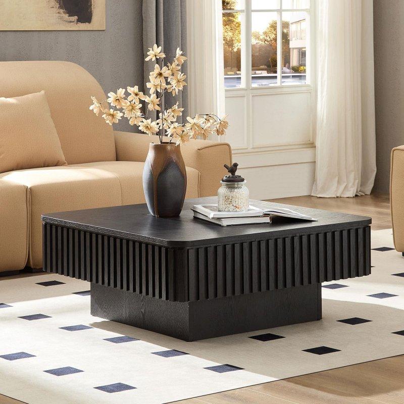 Kahverengi MDF Gizli Depolamalı ve Açılır Tablalı Kare Akıllı Sehpa - 90x90 cm - 253654