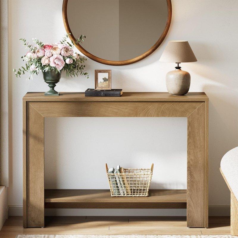 Kahverengi MDF İki Katlı Raflı Dar Dresuar - 105x30x81 cm - 330874