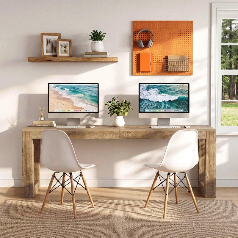 Kahverengi MDF İki Kişilik Endüstriyel Ofis Masası - 200 cm - 326367
