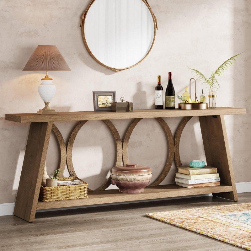 Kahverengi MDF İki Raflı Yuvarlak Çerçeveli Dresuar - 180 cm - 330896