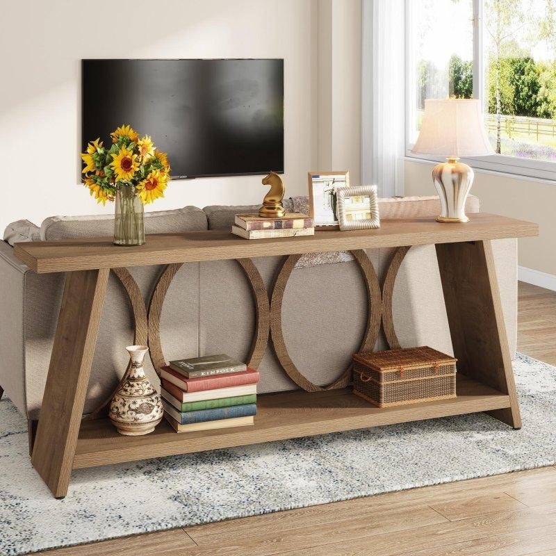 Kahverengi MDF İki Raflı Yuvarlak Çerçeveli Dresuar - 180 cm - 330896