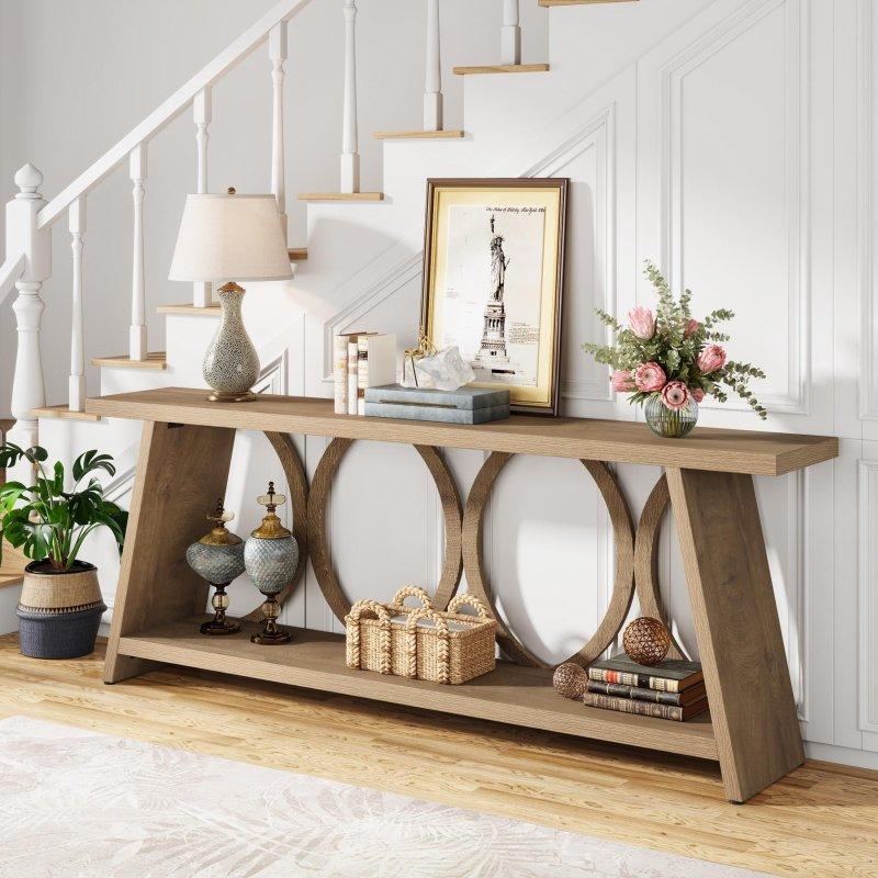 Kahverengi MDF İki Raflı Yuvarlak Çerçeveli Dresuar - 180 cm - 330896 Kahverengi MDF İki Raflı Yuvarlak Çerçeveli Dresuar - 180 cm - 330896