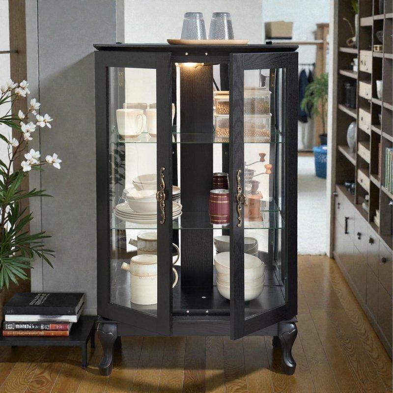 Kahverengi MDF Işıklı Aynalı Cam Kapaklı Kitaplık - 66x112x30 cm - 316271