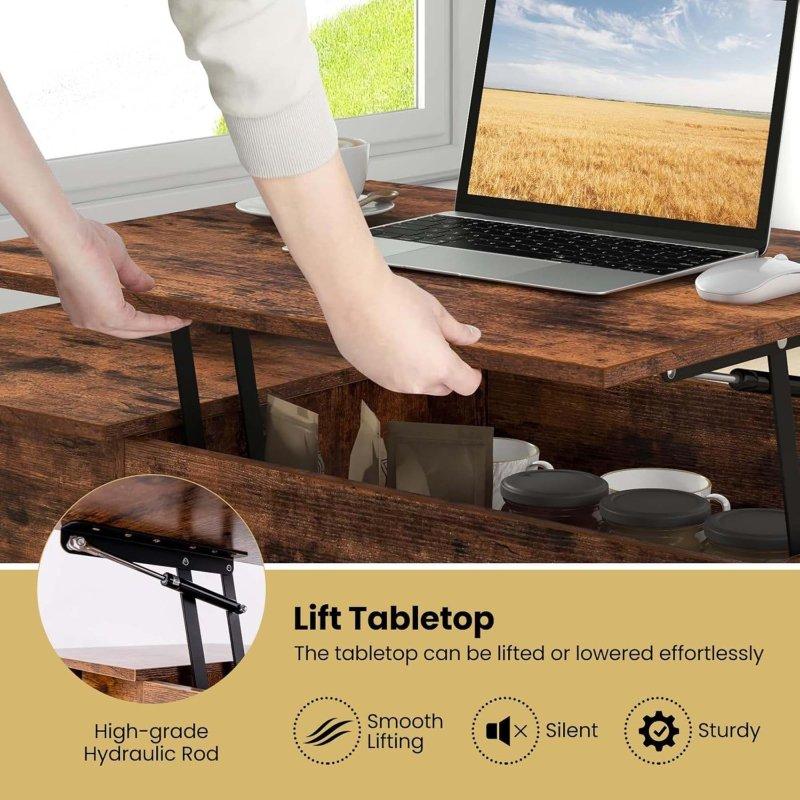 Kahverengi MDF Kaldırılabilir Üst Tablalı Gizli Bölmeli Akıllı Sehpa - 101x50x46 cm - 253953