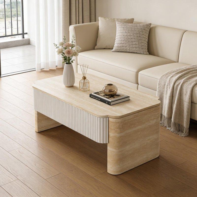 Kahverengi MDF Kaldırılabilir Üst Tablalı Gizli Bölmeli Yivli Akıllı Sehpa - 101x60x36 cm - 254101