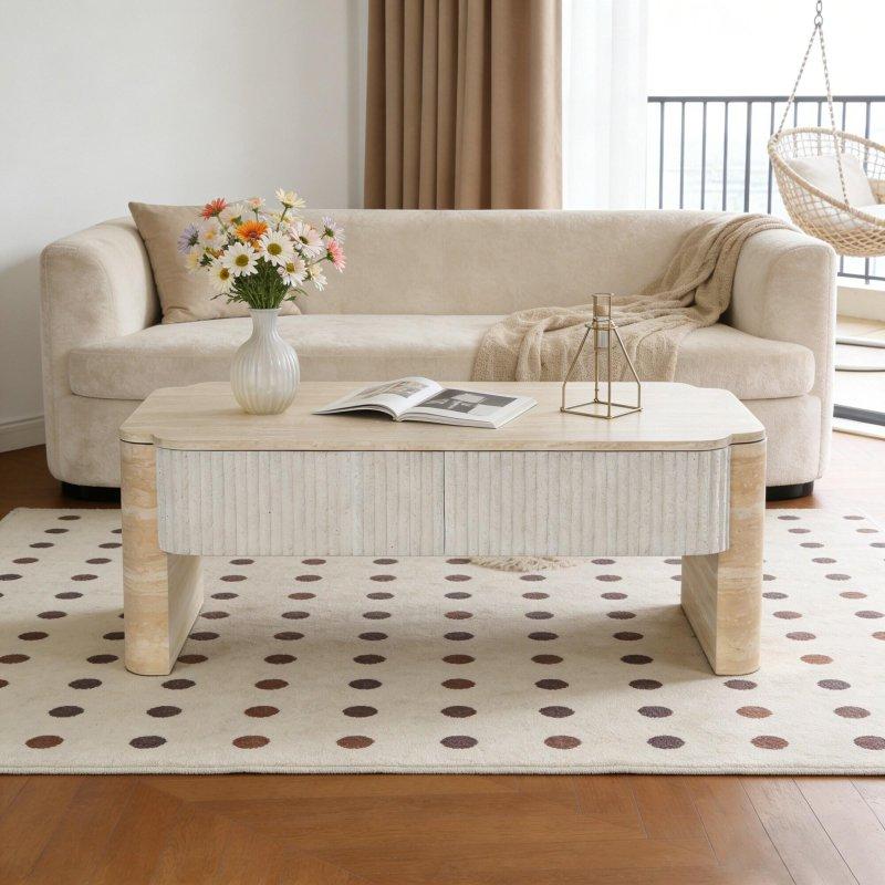 Kahverengi MDF Kaldırılabilir Üst Tablalı Gizli Bölmeli Yivli Akıllı Sehpa - 101x60x36 cm - 254101
