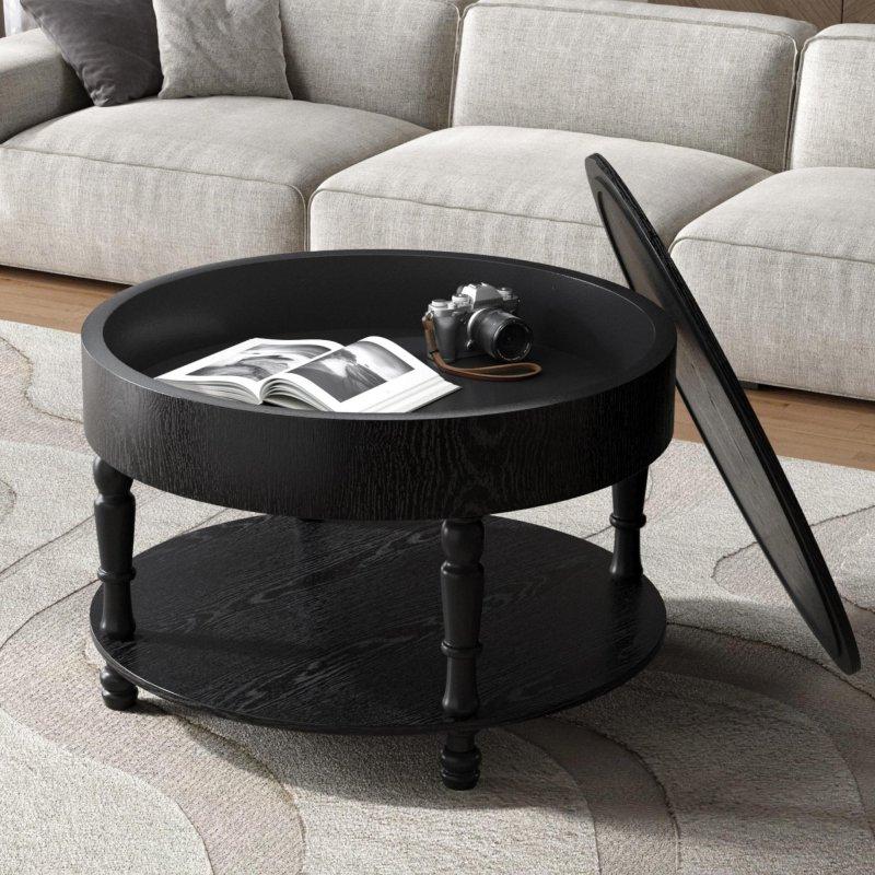 Kahverengi MDF Kalkar Kapaklı Depolamalı Yuvarlak Orta Sehpa - 81 cm - 240899