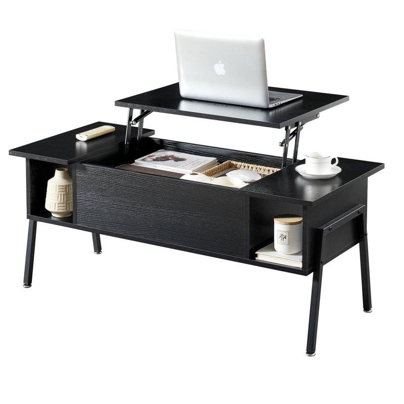 Kahverengi MDF Kalkar Kapaklı ve Gizli Bölmeli Akıllı Sehpa - 104x41x46 cm - 253532