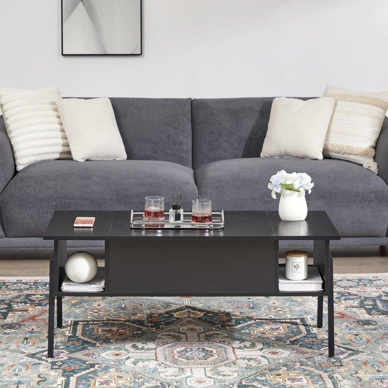 Kahverengi MDF Kalkar Kapaklı ve Gizli Bölmeli Akıllı Sehpa - 104x41x46 cm - 253532
