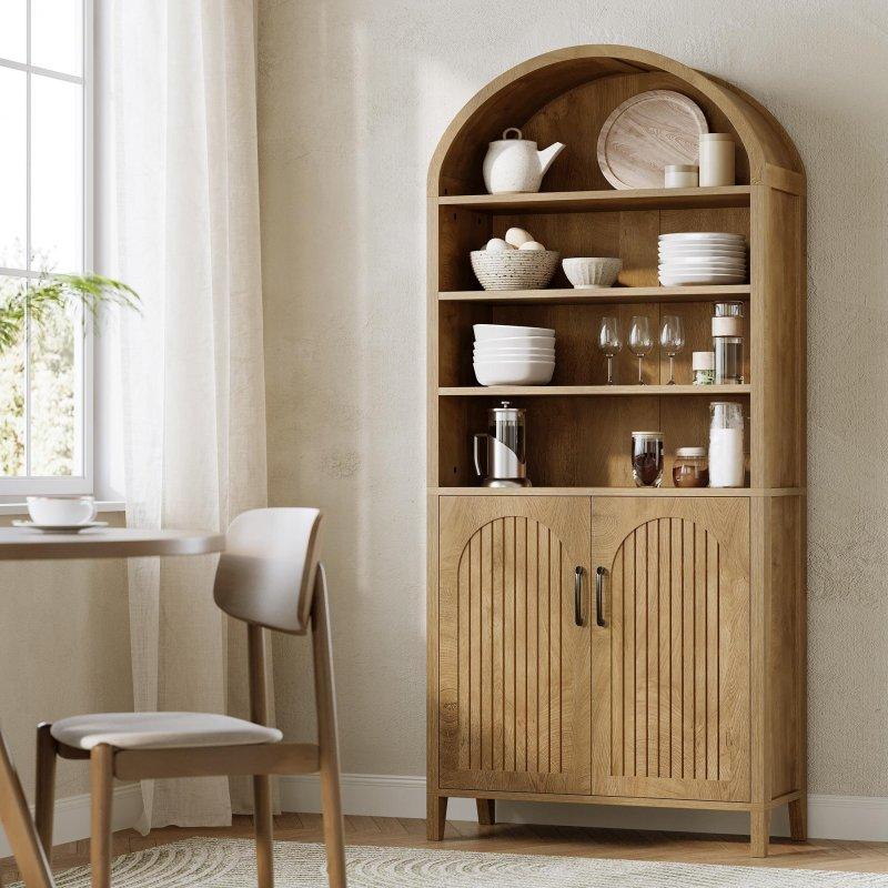 Kahverengi MDF Kapaklı Ayarlanabilir 8 Raflı Kemerli Kitaplık - 181 cm - 312336
