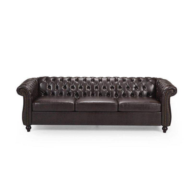 Kahverengi MDF Kapitoneli Metal Zımbalı 3 Kişilik Bohem Koltuk - 216 cm - 293251