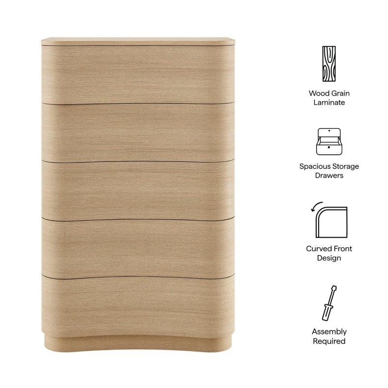 Kahverengi MDF Kavisli 5 Çekmeceli Dikey Şifonyer - 81x126 cm - 311942