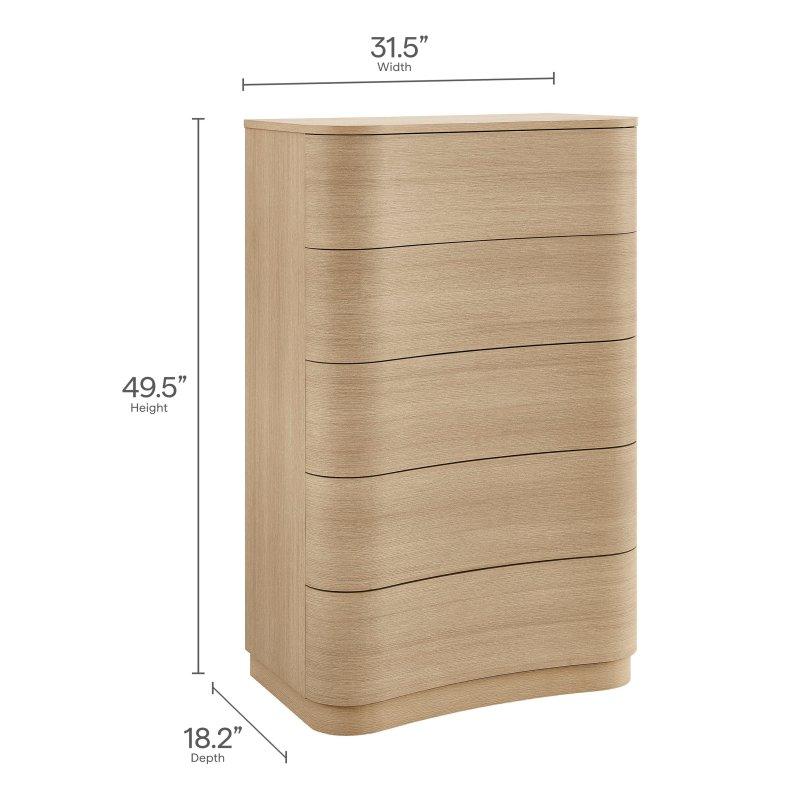 Kahverengi MDF Kavisli 5 Çekmeceli Dikey Şifonyer - 81x126 cm - 311942