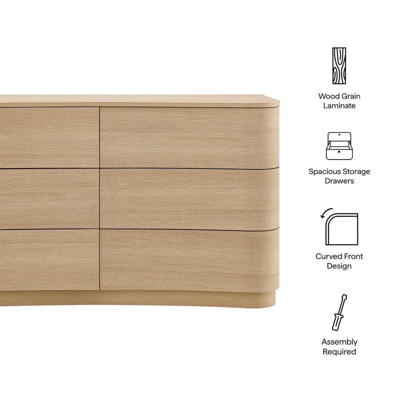 Kahverengi MDF Kavisli 6 Çekmeceli Şifonyer - 141 cm - 311599