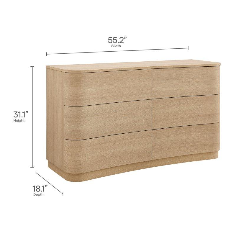 Kahverengi MDF Kavisli 6 Çekmeceli Şifonyer - 141 cm - 311599